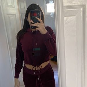 Velvet maroon cropped hoodie